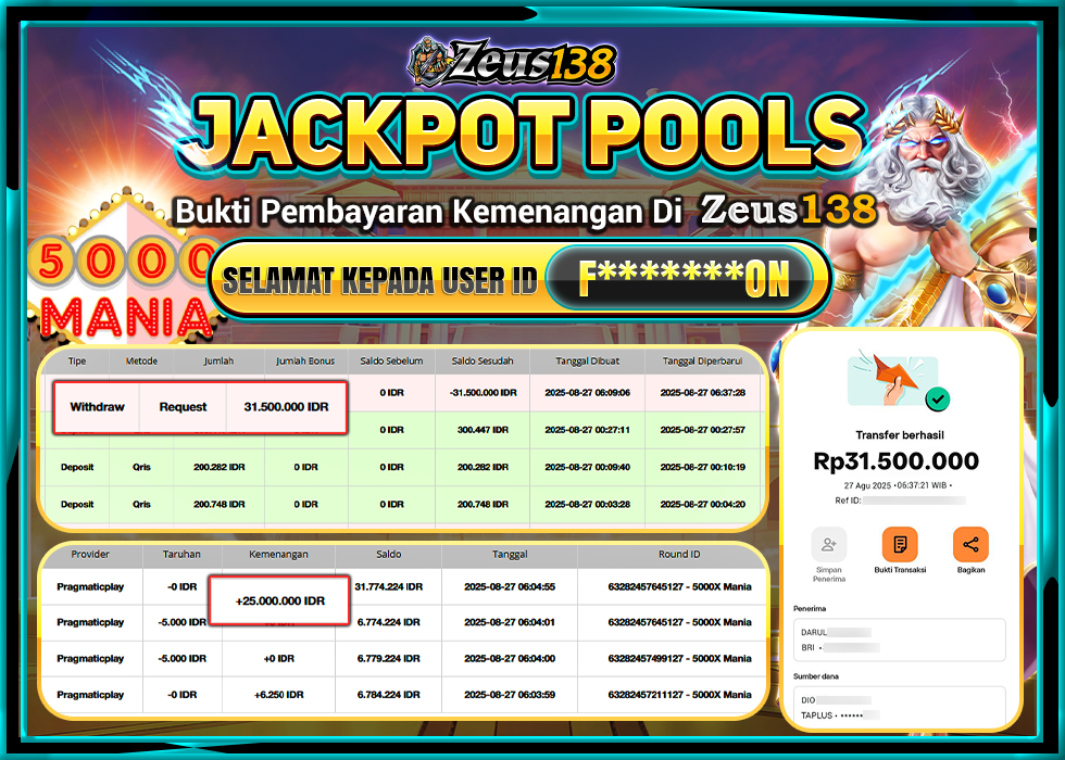 ZEUS138 5000X MANIA RP.31.500.000  LUNAS