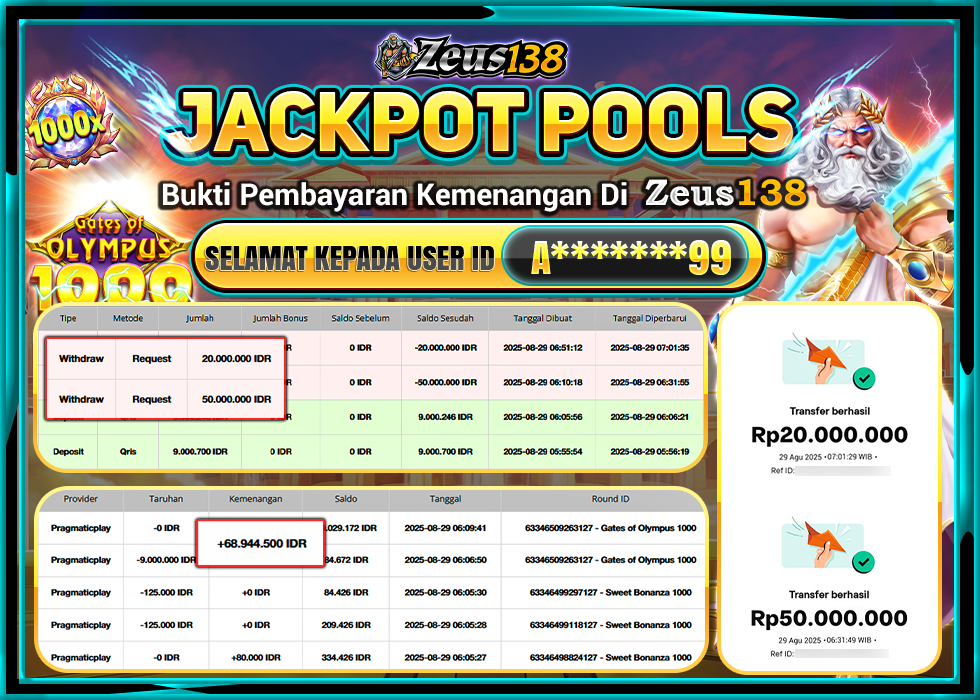 ZEUS138 GATES OF OLYMPUS 1000 RP.70.000.000  LUNAS