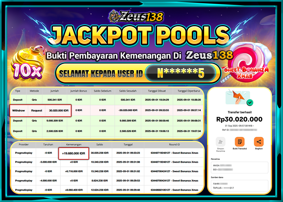 ZEUS138 SWEET BONANZA XMAS RP.30.020.000 LUNAS